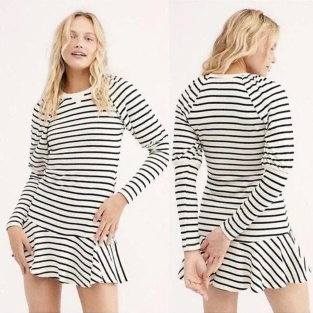 Free People X SAYLOR Lili Mini Sweater Black and Cream Striped Knit Dress